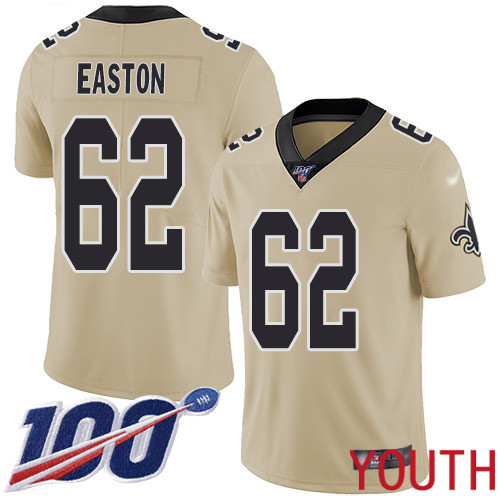 New Orleans Saints Limited Gold Youth Nick Easton Jersey NFL Football 62 100th Season Inverted Legend Jersey
